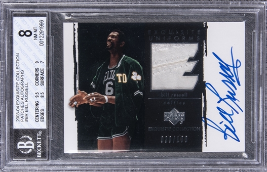 2003-04 UD "Exquisite Collection" Patches Autographs #BR Bill Russell Signed Game Used Patch Card (#039/100) - BGS NM-MT 8/BGS 10